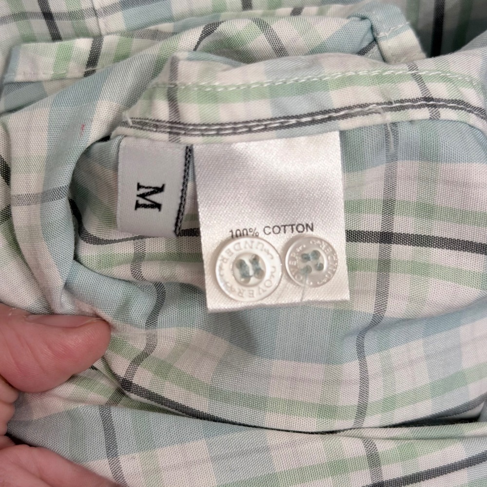 Over Under Featherweight Mens Medium Plaid Button Down Shirt Blue Green USA Made - Picture 6 of 8